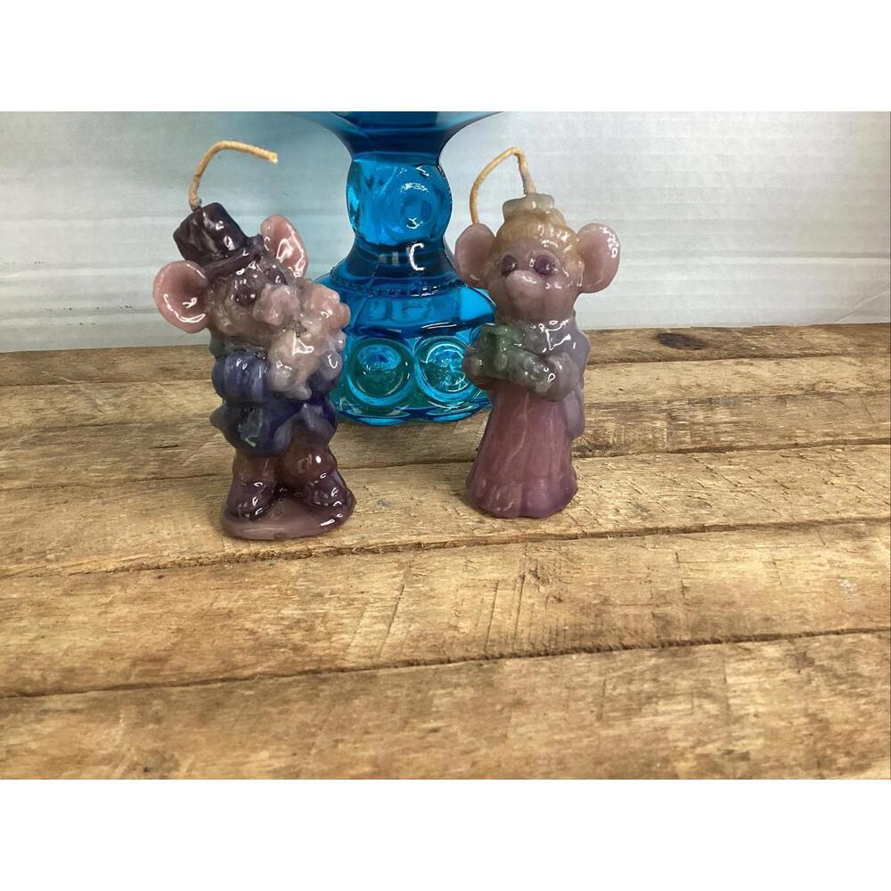 Vintage Antique Wax Mice Candles Ornaments Farmer Family Decor Unique